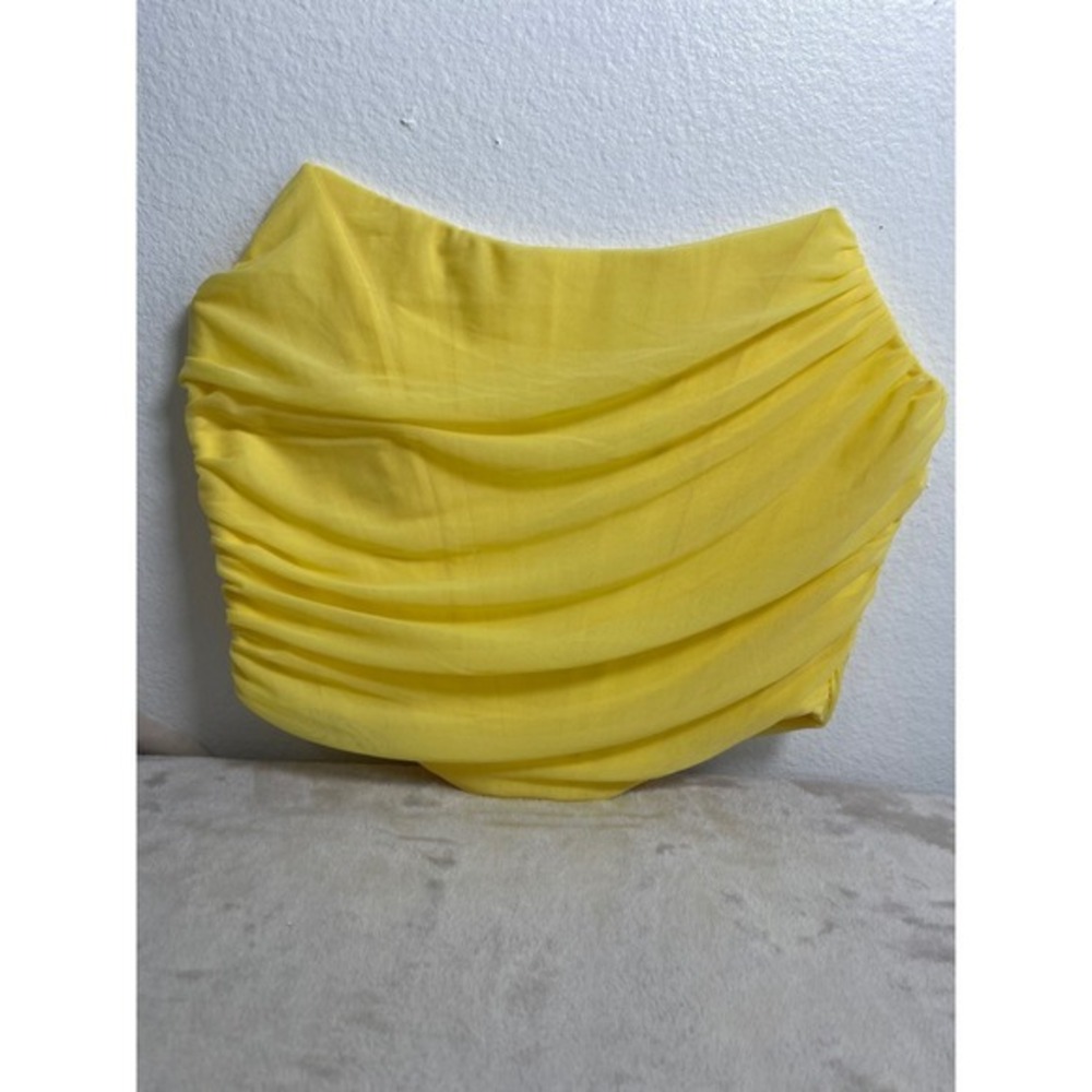 Marthea Yellow Mesh Draped Corset Top Ruched Boned Sleeveless XL NEW - Picture 13 of 16